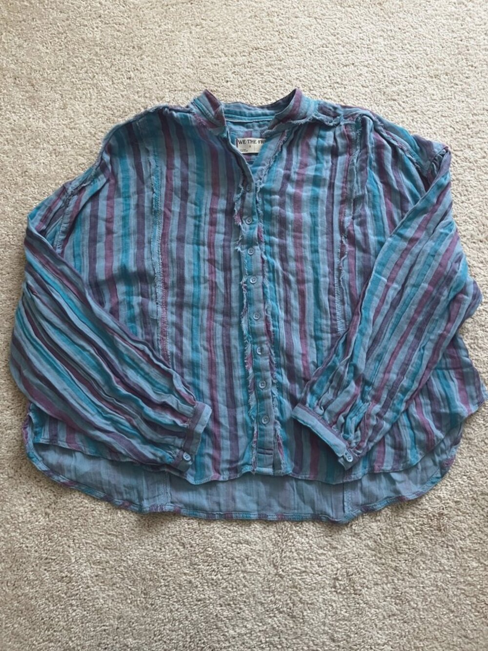 NWT Free People We the Free Valley Double Cloth Striped Shirt Blue Combo SMALL - Picture 3 of 9